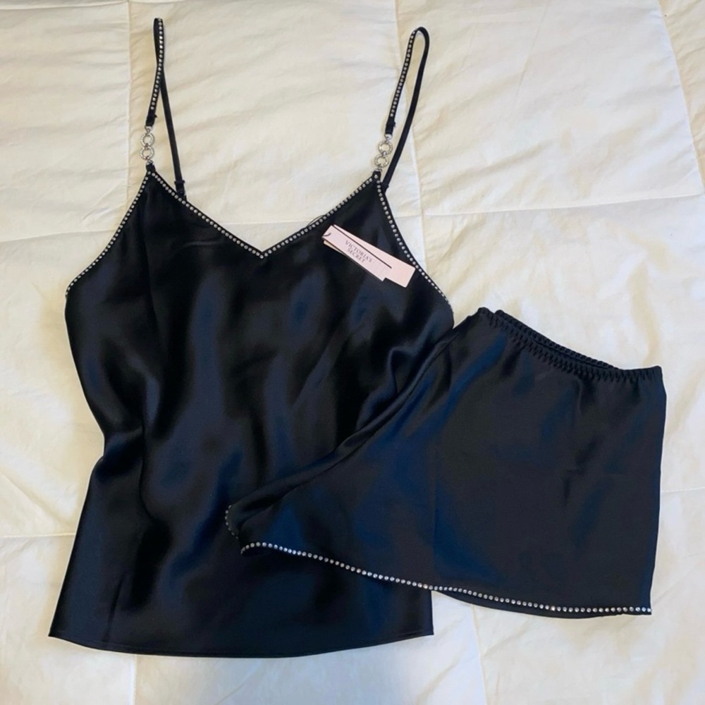 NWT Victoria’s Secret Black Rhinestone Satin Pajama Set